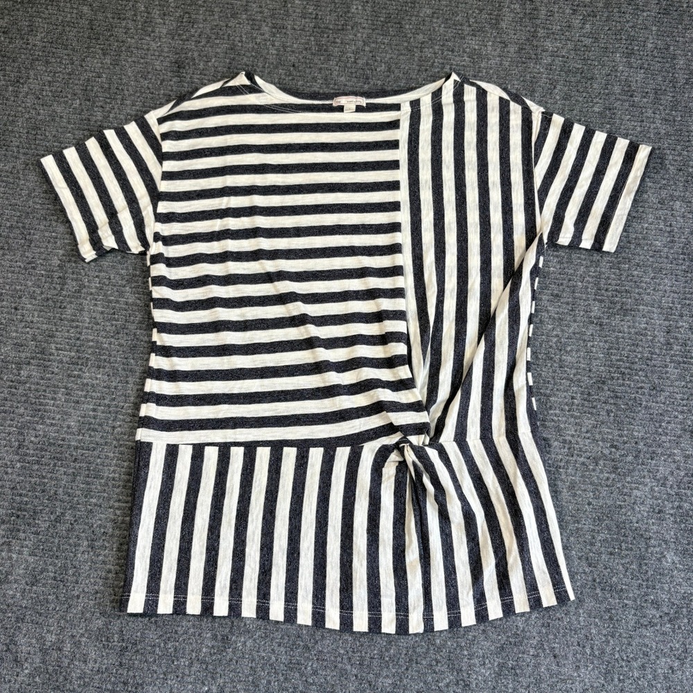Gap Womens Small Gray White Striped Knot Front Short Sleeve Boat Neck Top 3798